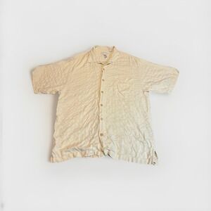 Tommy Bahama Silk Button Down Shirt Men's Large Short Sleeve Cream Ivory